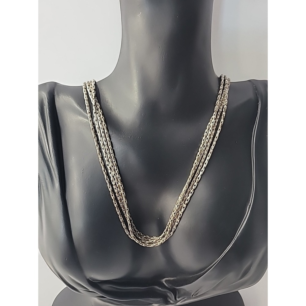 Vintage Premier Designs Multi Strand Necklace Silver Tone Signed Designer‎